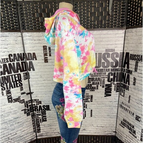 Camille Kostek XXL Sherbert Tie-Dye Drawstring Cotton Long Sleeve Crop Hoodie - Picture 4 of 5